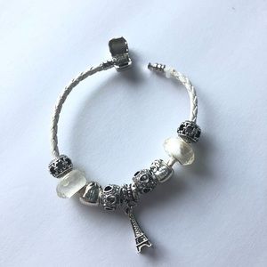 Eiffel Tower Paris Charm Bracelet White Silver